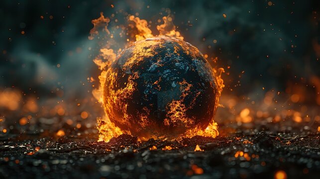 A burning Earth, a symbol of global warming and climate change.
