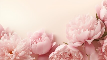 Summer blossoming delicate peony frame, blooming peonies flowers festive background, pastel and soft floral card, selective focus, toned