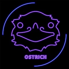 ostrich neon sign, modern glowing banner design, colorful modern design trend on black background. Vector illustration.