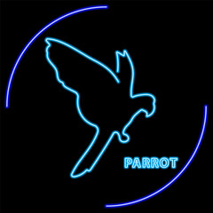 parrot neon sign, modern glowing banner design, colorful modern design trend on black background. Vector illustration.