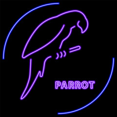 parrot neon sign, modern glowing banner design, colorful modern design trend on black background. Vector illustration.