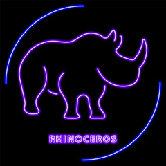 rhinoceros neon sign, modern glowing banner design, colorful modern design trend on black background. Vector illustration.
