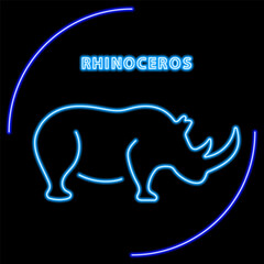 rhinoceros neon sign, modern glowing banner design, colorful modern design trend on black background. Vector illustration.