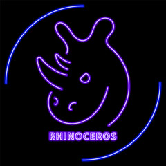 rhinoceros neon sign, modern glowing banner design, colorful modern design trend on black background. Vector illustration.
