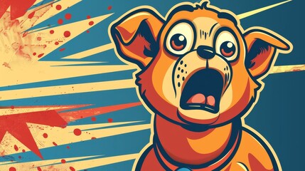 An illustration of a retro cartoon dog head wide-eyed and jaw-dropped with an expression of surprise or astonishment