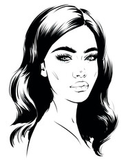 Fashion illustration of woman face with wavy hair