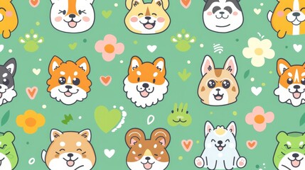 Cartoon flat cartoon dog cute kawaii illustration modern design wallpaper background.