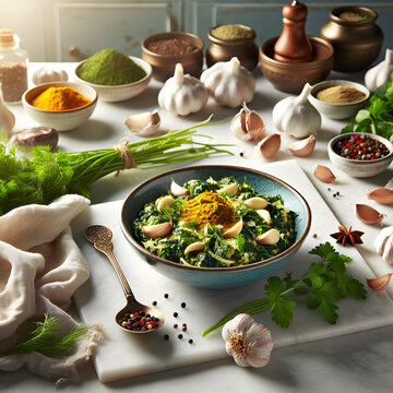 Hamli with Garlic and Ginger on Marble Counter