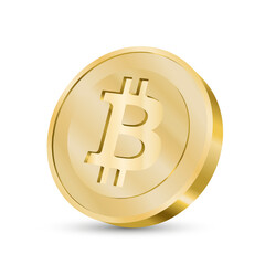Beautiful realistic cryptocurrency illustration of golden bitcoin on transparent background
