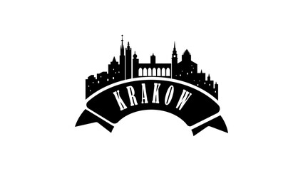 Krakow city skyline, black isolated silhouette