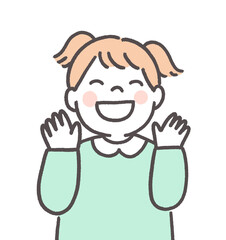 手をあげる笑顔の女の子