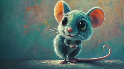 An adorable cartoon mouse with big eyes on a textured background. An image generated by artificial intelligence
