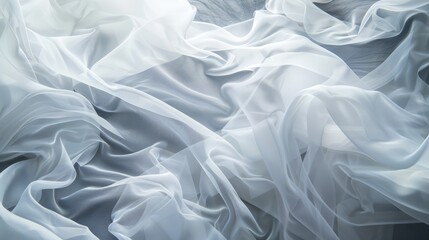 Obraz premium Layers of translucent silk sheets, fluttering gently in a breeze within a confined 3D space. 
