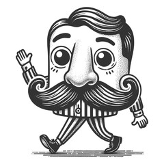 man with a large mustache, big eyes, and a friendly demeanor sketch engraving generative ai fictional character vector illustration. Scratch board imitation. Black and white image.