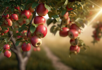 Ripe Apples in Orchard ready for harvesting