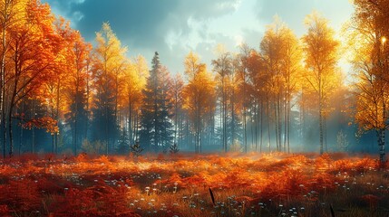 autumnal forest nature fall foliage landscape yellow seasonal park light sunlight trees wood scenic orange beauty