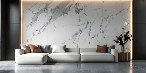 Professionally styled modern living room with low sofa marble accents and minimal design. Concept Modern Living Room Design, Low Sofa, Marble Accents, Minimalist Decor