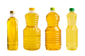Vegetable oil in different bottle for cooking isolated on white background.
