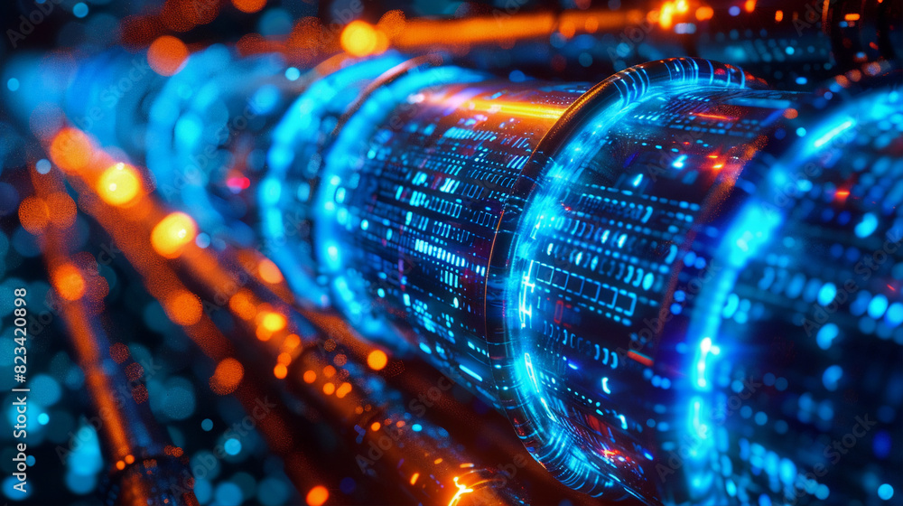 Poster glowing data cables on an abstract background, conveying information background in the digital world
