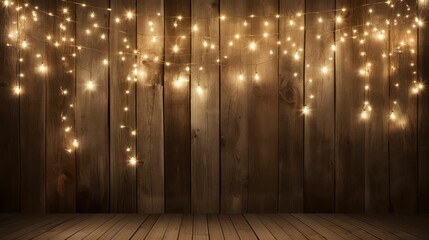 cozy string lights wood background