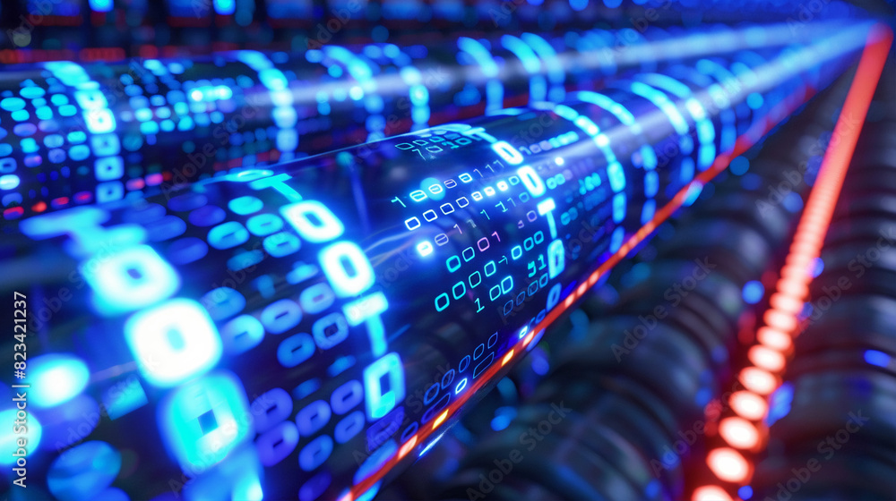 Poster glowing data cables on an abstract background, conveying information background in the digital world