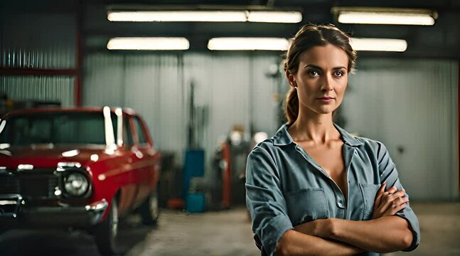 KFZ-Mechanikerin in der Werkstatt, Portrait