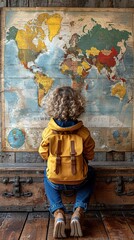 Fototapeta premium Diverse Children Sitting On World Map. free text Copy Space
