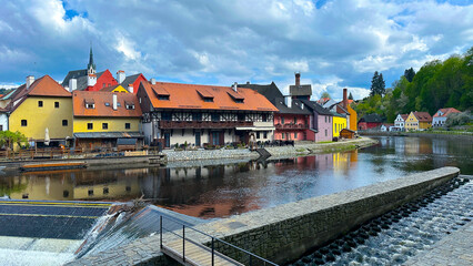 Obraz premium River View of old Town of Cesky Krumlov, Czech Republic