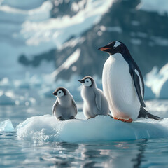 Obraz premium Adorable Penguins on Iceberg in the Antarctic Landscape