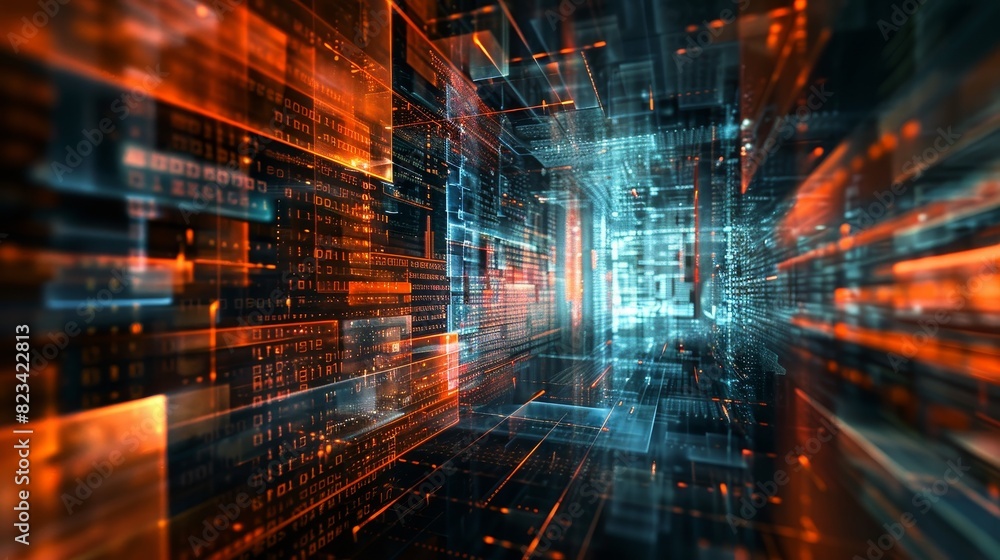 Poster on a background of abstract technology, a technical financial graph appears