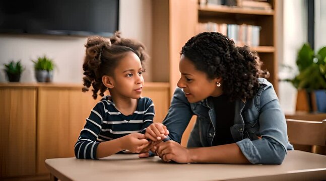 Kind und Logop&auml;din beim Sprachtraining