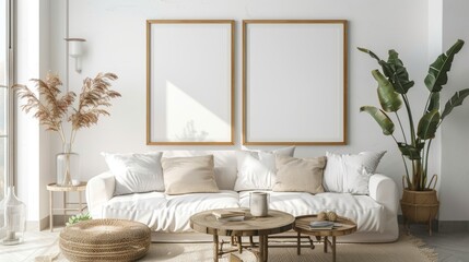 Interior frame mockup for a farmhouse living room, rendered in 3D