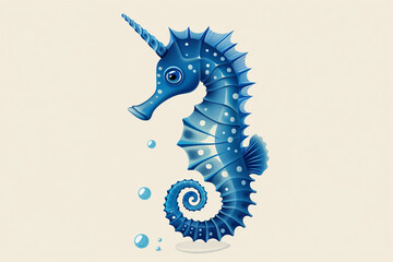 Blue Seahorse Vector Illustration: Full Body Drawing of Elegant Seahorse