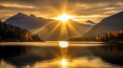 Fototapeta premium landscape gold light burst