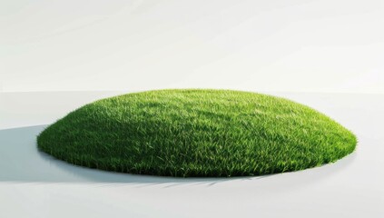 minimalist 3D render of a round grassy island on a white background