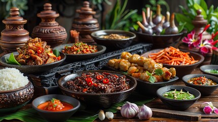 Fototapeta premium Adding Flair to Each Dish: Culinary Adventure with Colorful Garnishes