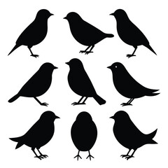 Set of dunnock birds animal Silhouette Vector on a white background