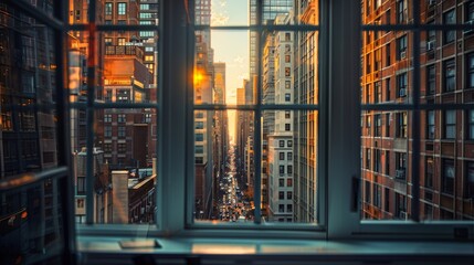 Sunset View From a Window in a Modern City