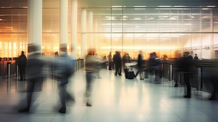 security blurred airport interior