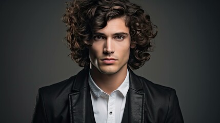 Fototapeta premium tight curly hair grey background