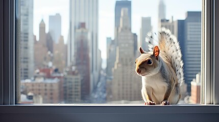 windowsill squirrel gray