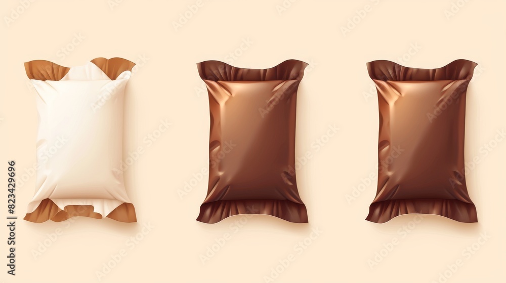 Poster isolated 3d food sachet empty view set with top and side sweet biscuit product wrap realistic design