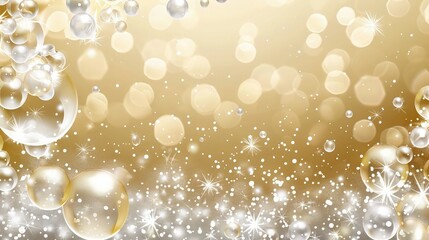 A festive shinny background with shinny pearl and bubbles isolated on golden background 
