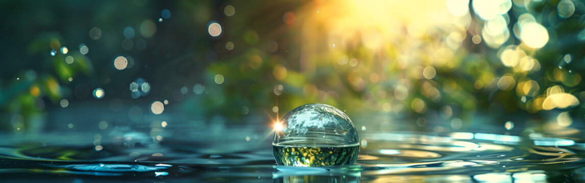  Abstract globe representing ecology, environmental  and water preservation with bokeh background 
