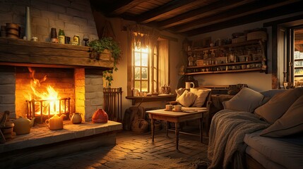 Fototapeta premium wooden blurred rustic house interior