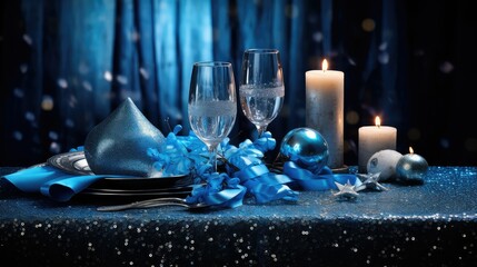 table blue and silver glitter