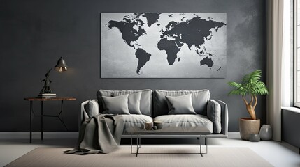 detailed world map grey