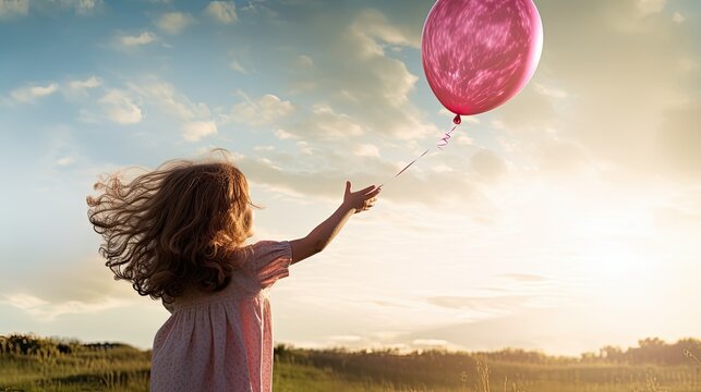 releasing pink balloon ribbon