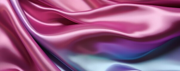 Obraz premium A beautifully smooth, flowing pink and purple iridescent silk fabric background, showcasing luxury and elegance with stunning reflections.