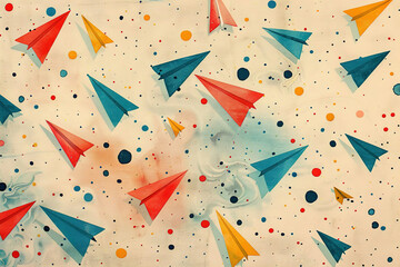Illustration of paper planes,  flying  background 
